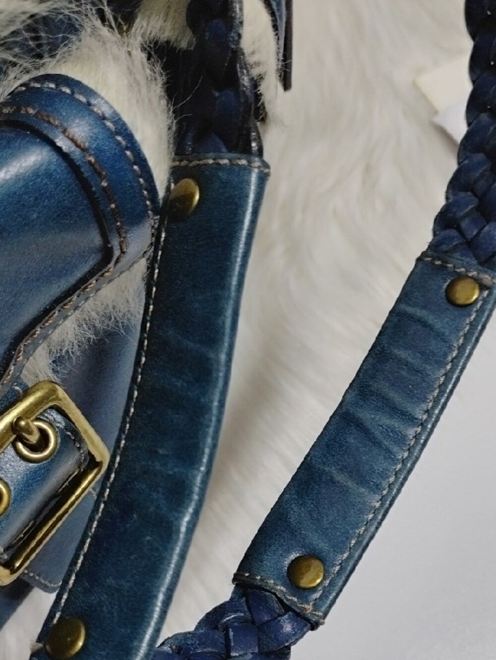 SALE! RARE!!Coach Limited Edition Shearling Blue Leather Gallery Tote - Picture 10 of 16